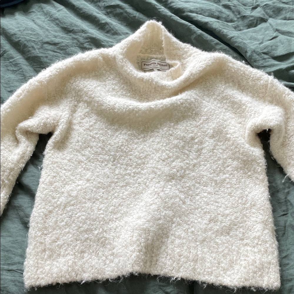 Bouclé Cream Turtleneck Sweater
